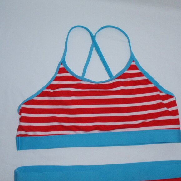 Lands End Girls Striped Red Swimsuit Set Bikinis Sz 14 2pc - Picture 2 of 8